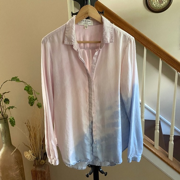 Anthropologie Cloth & Stone Dip Dye Blue Pink Button Down shirt Sz M - Picture 4 of 14